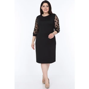 Puanlı Flok Kol Büyük Beden Elbise 12E-08951