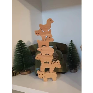 Kırtkırt Ahşap Waldorf Denge Hayvanları Seti Doğal Ahşap 7 Adet Hayvan