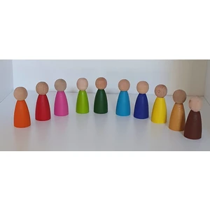 Kırtkırt Ahşap Waldorf Montessori Peg Bebek Mini Insancık Boyalı 10'lu Set Doğal Ahşap Insancık Kırtkırt Ahşap