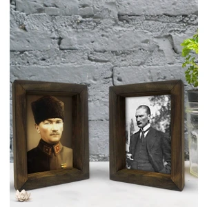Bk Gift Atatürk Tasarımlı Dekoratif 2'li Doğal Masif Ahşap Çerçeve 15X20CM-8