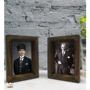 Bk Gift Atatürk Tasarımlı Dekoratif 2'li Doğal Masif Ahşap Çerçeve 15X20CM-5
