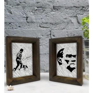 Bk Gift Atatürk Tasarımlı Dekoratif 2'li Doğal Masif Ahşap Çerçeve 15X20CM-17