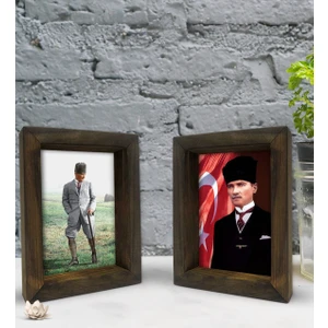 Bk Gift Atatürk Tasarımlı Dekoratif 2'li Doğal Masif Ahşap Çerçeve 15X20CM-13