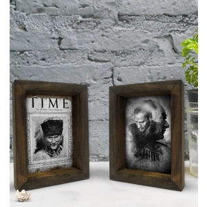 Bk Gift Atatürk Tasarımlı Dekoratif 2'li Doğal Masif Ahşap Çerçeve 15X20CM-9