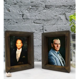 Bk Gift Atatürk Tasarımlı Dekoratif 2'li Doğal Masif Ahşap Çerçeve 15X20CM-1