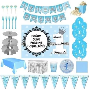 Parti Furyası 1 Yaş Erkek Afişli Lüks Doğum Günü Parti Süsleri 16 Kişilik