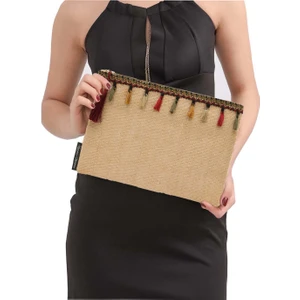 Ju Yaratıcı Tasarım Hasır Kadın Portföy & Clutch Çanta Kahve
