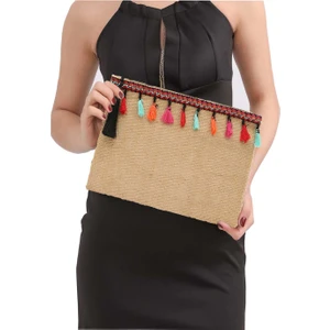 Ju Yaratıcı Tasarım Hasır Kadın Portföy & Clutch Çanta Kırmızı