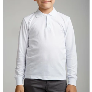 Nacar Çarşı Cocuk Polo Yaka Uzun Kol Beyaz T-Shirt