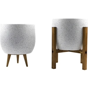 Bitki Tasarımı Ev Dekorasyon Aksesuar Beyaz Granit Toprak Saksı Saksılık Salon Çiçeklik İkili Set 3 Ayaklı- 4 Ayaklı- 19 CM