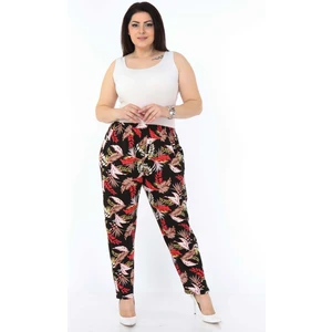 Siyah Desenli Esnek Büyük Beden Pantolon 19D-0991