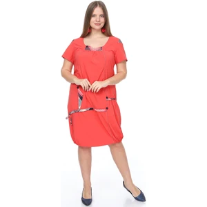 Yazlık Garnili Mercan Büyük Beden Elbise 14F-0890