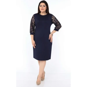 Lacivert Dantel Kol Büyük Beden Elbise 8A-0995