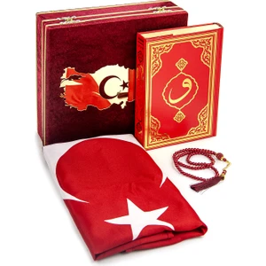 İhvan Online Türkiye Haritalı Bayraklı Kadife Kutulu Kuran Seti Kırmızı