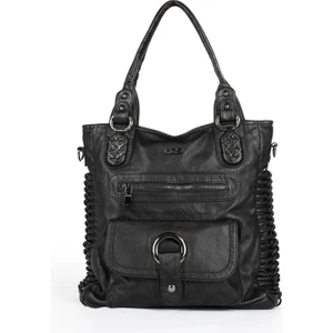 Yıkama Deri Kadın Kol Çantası Siyah