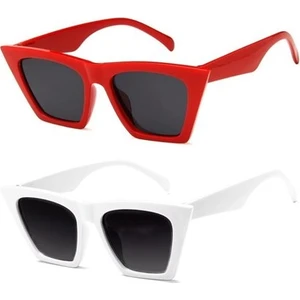 2'li Cat Eye Dörtgen Güneş Gözlüğü (Kırmızı - Beyaz)
