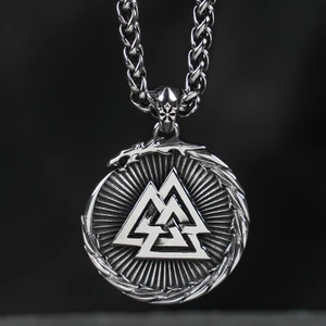 Viking Valknut Ouroboros Nordic Iskandinav Savaşçı Çift Taraflı 316L Çelik Kolye