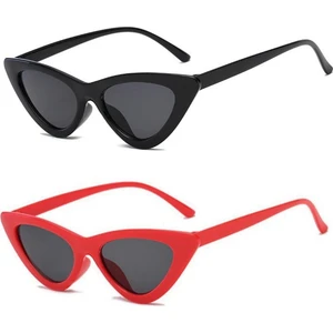 2'li Cat Eye Retro Güneş Gözlüğü (Siyah - Kırmızı)