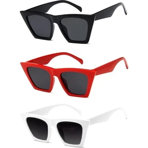 3'lü Cat Eye Dörtgen Güneş Gözlüğü (Siyah - Kırmızı - Beyaz)