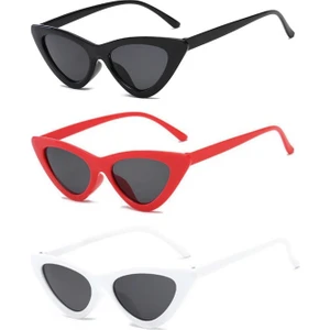 3'lü Cat Eye Retro Güneş Gözlüğü (Siyah - Kırmızı - Beyaz)