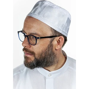 Nakış Desenli Kalıp Kumaş Takke Beyaz