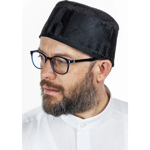 Nakış Desenli Kalıp Kumaş Takke Siyah