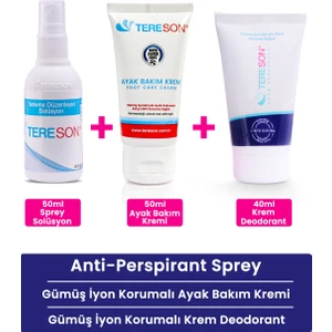 Terleme Önleyici Sprey 50 ml +Gümüş Iyon Korumalı Krem Deodorant +Gümüş Iyon Korumalı Koku Karşıtı Ayak Bakım Kremi