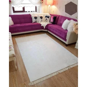 STY Home Beyazkaymaz Tabanlı Yıkanabilir Halı Kilim Yolluk Beyaz