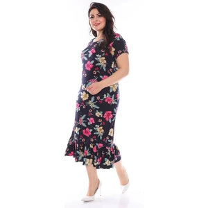 Lacivert Çiçekli Büyük Beden Elbise 29B-0957