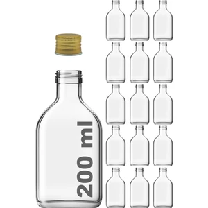 200 cc Cold Brew Şeffaf 200 ml Sızdırmaz Gold Plastik Kapaklı Yassı Cam Şişe (Soğuk Kahve) 15 Adet