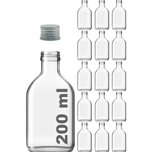 200 cc Cold Brew Şeffaf 200 ml Sızdırmaz Gümüş Plastik Kapaklı Yassı Cam Şişe (Soğuk Kahve) 15 Adet