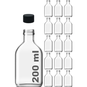200 cc Cold Brew Şeffaf 200 ml Sızdırmaz Siyah Plastik Kapaklı Yassı Cam Şişe (Soğuk Kahve) 15 Adet