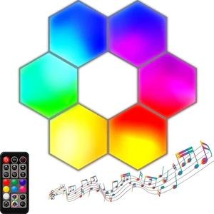 H006 Rf 6'lı Uzaktan Kumandalı ve Ses Sensörlü Altıgen LED Panel - Çok Renkli (Yurt Dışından)