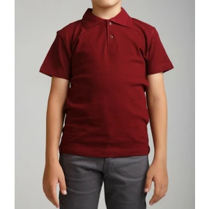 Nacar Çarşı Cocuk Polo Yaka Kısa Kol Bordo Okul T-Shirt