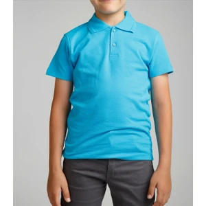 Nacar Çarşı Cocuk Polo Yaka Kısa Kol Turkuaz Okul T-Shirt