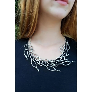 Antik Gümüş Kaplama Ağaç Dalı Şekilli El Yapımı Kadın Kolye