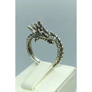 Antik Gümüş Kaplama Ejderha Şekilli El Yapımı Ayarlanabilir Yüzük