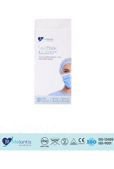 Morven Melantis Medikal Tek Kullanımlık 3 Katlı Telli Cerrahi Maske 10'lu Beyaz