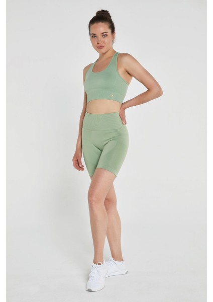Gela Çift Katlı Kompress Sport Bra Pastel Yeşil