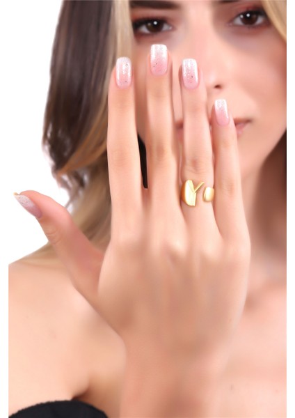 Kadın Mat Altın Renk Kaplama Ayarlanabilir Y Harfi Yüzük fiyatları