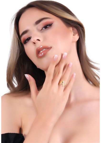 Kadın Mat Altın Renk Kaplama Ayarlanabilir A Harfi Yüzük fiyatları