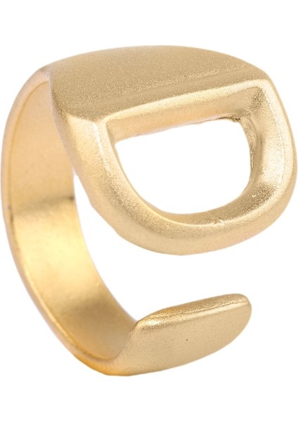 Kadın Mat Altın Renk Kaplama Ayarlanabilir D Harfi Yüzük indirimleri