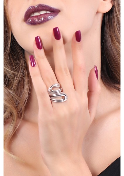 Kadın Antik Gümüş Kaplama Ayarlanabilir Tel Sarma El Yapımı Yüzük