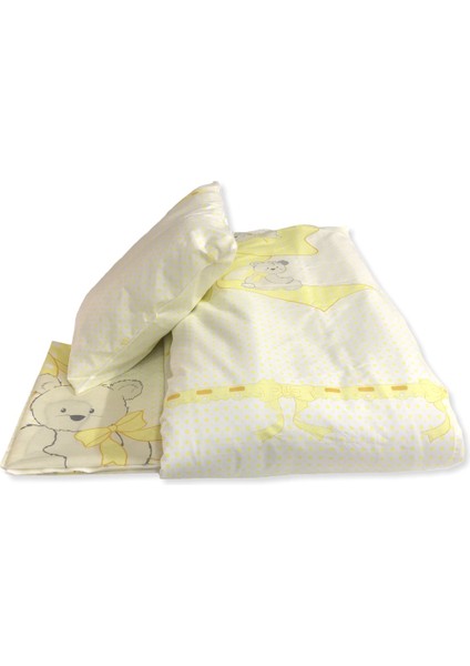 Bebek/çocuk 100X150 Yastık Çarşaf Yorgan Seti Ayıcıklı Sarı Puantiyeli