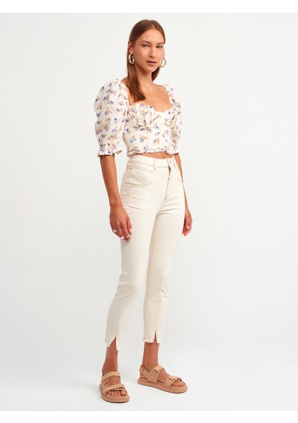 5861 Balon Kollu Crop Top-Mor fiyatları