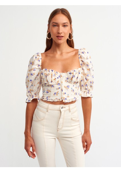 5861 Balon Kollu Crop Top-Mor modelleri