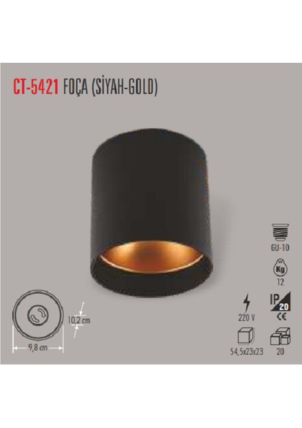 CT-5421 Foça Sıva Üstü Armatür (GU10-AMPULSUZ-SİYAH Gold) Cata fiyatları