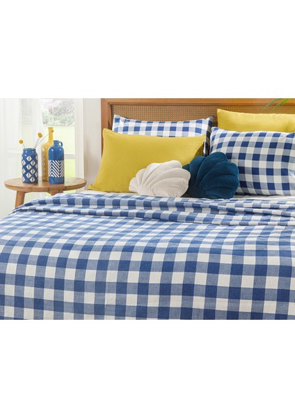 English Home Gingham Baskılı Çift Kişilik Pike 200 x 220 cm Lacivert