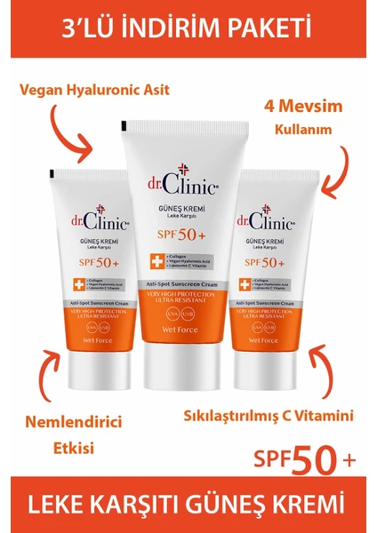 Dr. Clinic  Güneş Koruyucu Krem Leke Karşıtı Spf 50 + 3'lü Set 50 ml