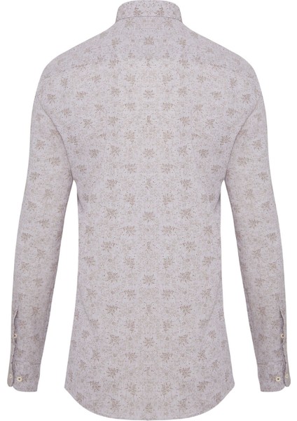 Erkek Kahverengi Desenli Slim Fit Keten Gömlek fiyatları